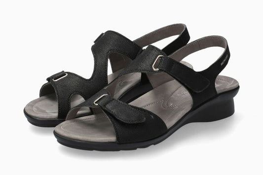 Sandales Paris Noir Combiné Chaussures cuir confortable femmes Marque Mephisto Shop Nouvelle collection Printemps/été 2025 Magasins Belgique Liège Eupen