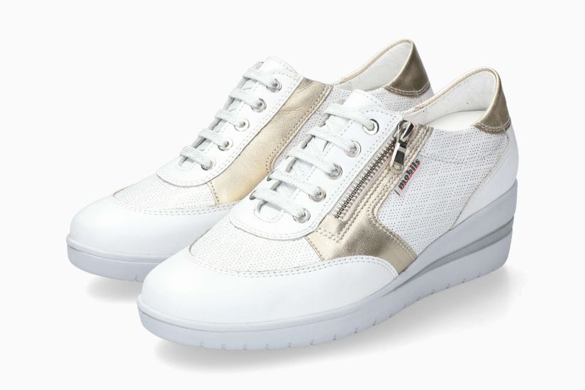 Molières Mobils Patrizia Blanc Doré Chaussures cuir confortable femmes Marque Mephisto Shop Nouvelle collection Printemps/été 2025 Magasins Belgique Liège Eupen