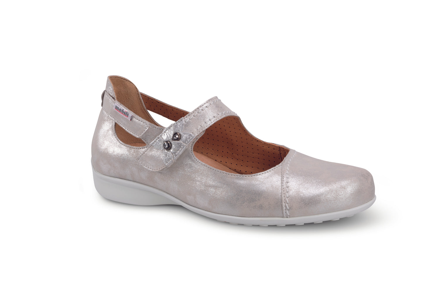 Lamballes Mobils Fleur Argenté Chaussures cuir confortable femmes Marque Mephisto Shop Nouvelle collection Printemps/été 2025 Magasins Belgique Liège Eupen