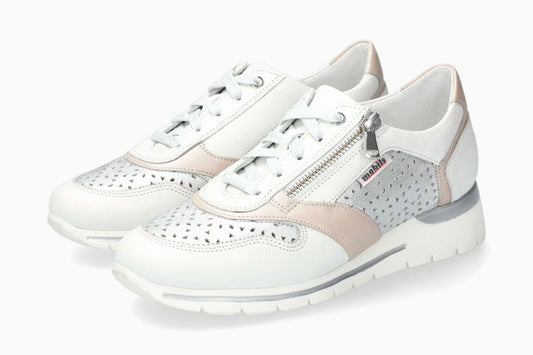 Baskets Mobils Ereen Blanc Combiné Chaussures femmes Marque Mephisto Shop Nouvelle collection printemps été 2024 Magasins Belgique Liège Eupen