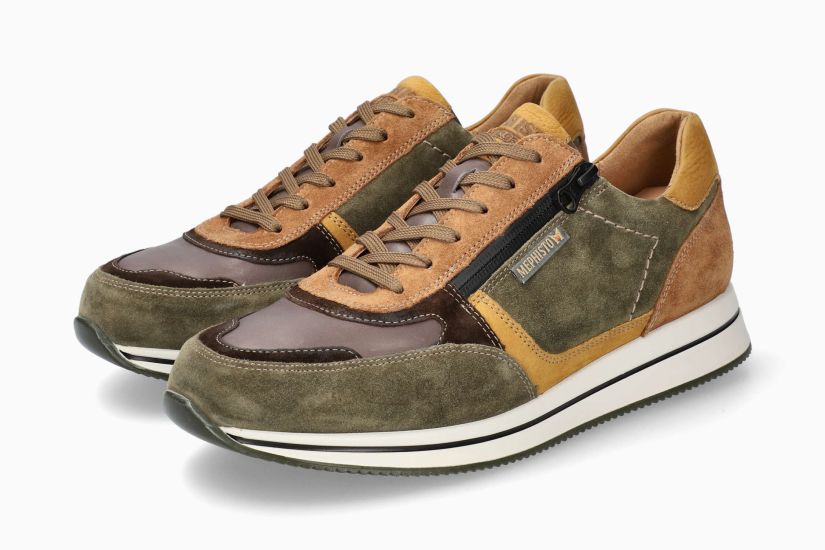 Baskets Gilford Kaki Combiné Chaussures hommes Marque Mephisto Shop Nouvelle collection Automne Hiver 2024 Magasins Belgique Liège Eupen